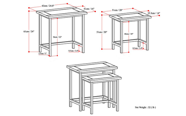 English Elm Skyler 2-Piece Nesting Side Table Set - Handcrafted Dark Cognac With Industrial Metal Frame B136P158241-GIGA