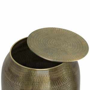 English Elm Griffen Handcrafted Metal Storage Accent Table with Removable Top, Hammered Antique Copper Finish, Multipurpose End Table Gold B136P158972