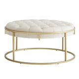 Homelegance By Top-Line Piper Gold Finish Velvet Button Tufted Round Ottoman Beige Velvet