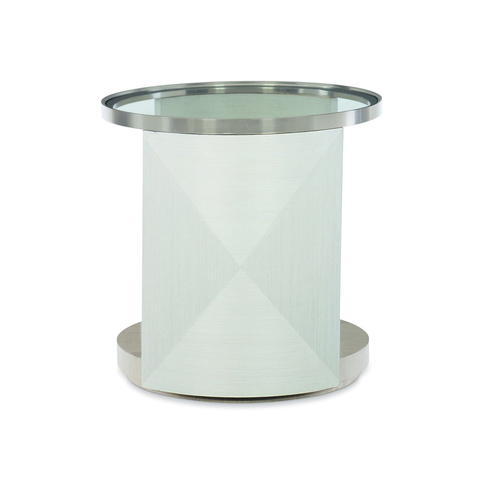 Bernhardt Bernhardt Axiom Sculptural Round Glass Top Chairside Table With Tempered Glass, Stainless Accents And Shelf 381125