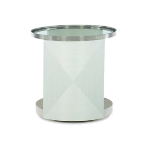 Bernhardt Bernhardt Axiom Sculptural Round Glass Top Chairside Table With Tempered Glass, Stainless Accents And Shelf 381125