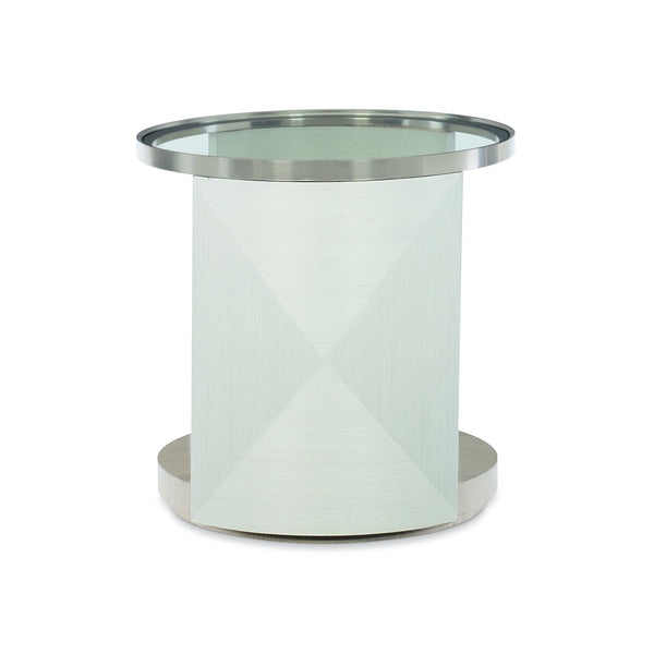 Bernhardt Bernhardt Axiom Sculptural Round Glass Top Chairside Table With Tempered Glass, Stainless Accents And Shelf 381125