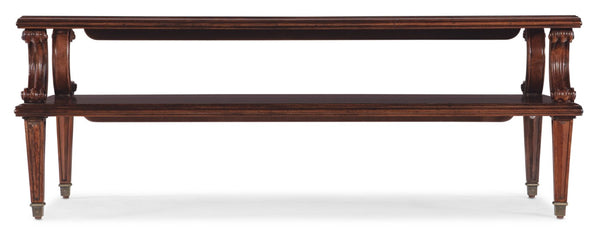 Hooker Furniture Charleston Two-Tier Rectangle Cocktail Table In Maraschino Cherry With Carved Scrolls & Walnut Inlay 6750-80110-85