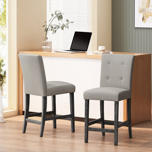 English Elm Christopher Knight Home® - Contemporary Button-Tufted Fabric Counter Stools Set of 2 with Espresso Legs, Waffle Stitch Comfort LIGHT GREY 71254.00LGRY