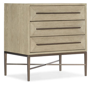 Hooker Furniture Cascade Terrain Taupe Three-Drawer Nightstand With Reeded Fronts, Usb Charging, Champagne Accents 6120-90115-80