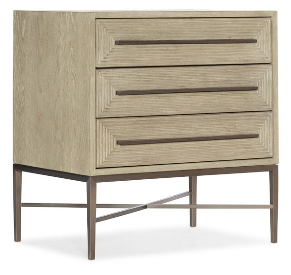 Hooker Furniture Cascade Terrain Taupe Three-Drawer Nightstand With Reeded Fronts, Usb Charging, Champagne Accents 6120-90115-80