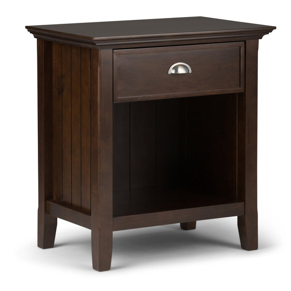 English Elm Acadian Handcrafted Bedside Table in Brunette Brown - Solid Wood, Drawer & Open Storage, Transitional Design B136P159417