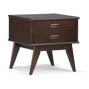 English Elm Draper Mid-Century Side Table - Handcrafted Solid Rubberwood With 2 Drawers In Medium Auburn Brown B136P158149