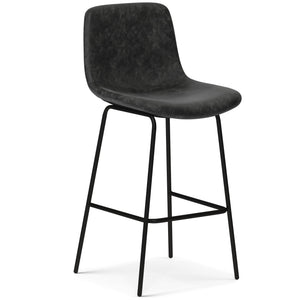 English Elm Jolie Bar Stool Set Of 2 - Modern Industrial Design In Distressed Charcoal Grey Vegan Leather B136P158758