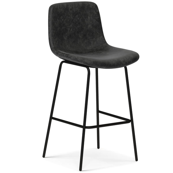 English Elm Jolie Bar Stool Set Of 2 - Modern Industrial Design In Distressed Charcoal Grey Vegan Leather B136P158758