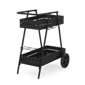 English Elm Christopher Knight Home® - REX Industrial Black Iron Bar Cart with Wheels, Wine Bottle Holders & Matte Powder-Coated Frame 71521.00BLK