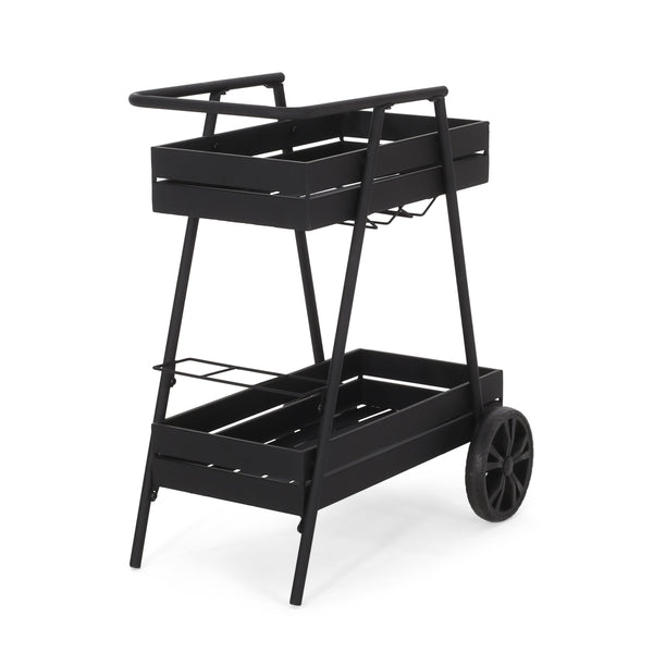 English Elm Christopher Knight Home® - REX Industrial Black Iron Bar Cart with Wheels, Wine Bottle Holders & Matte Powder-Coated Frame 71521.00BLK