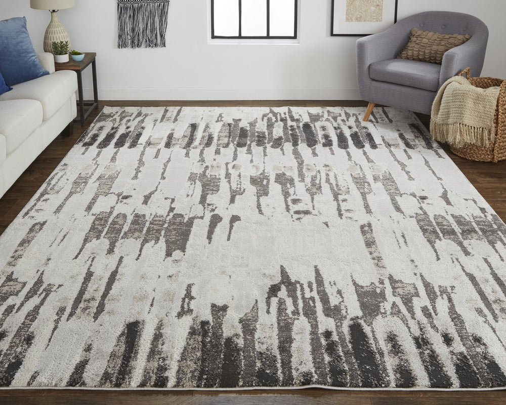 Feizy Rugs Vancouver Abstract Area Rug - Durable Polypropylene Polyester Blend With Modern Turkish Artistry Ivory,Brown,Gray Polypropylene,Polyester Vnr39fifgrychlh00
