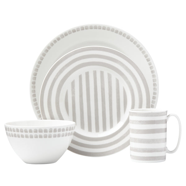 Lenox Kate Spade Charlotte Street Grey North 4-piece Place Setting Taupe ,Grey, WHITE PORCELAIN 867942