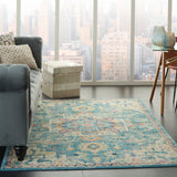 Nourison Passion PSN25 Machine Made Power-loomed Ornamental Border Indoor Only Bohemian Vintage Rug Ivory,Light Blue, Ivory,Light Blue 100% Polypropylene 99446748003