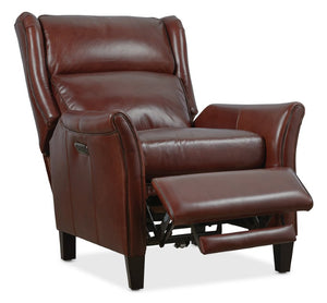 Hooker Furniture Henley Luxe Power Recliner In Top-Grain Aniline Leather With Power Headrest And Usb Charging Red RC826-PH-054