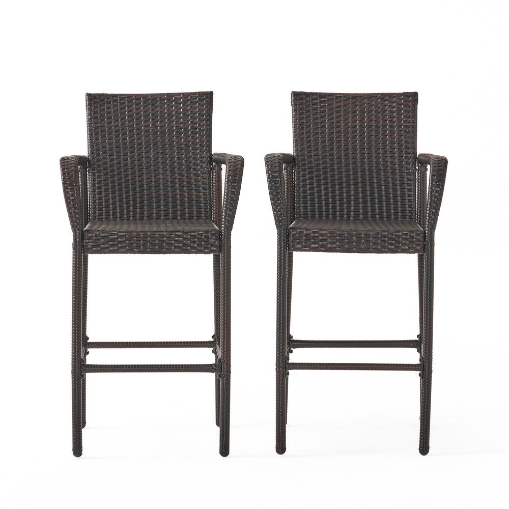 English Elm Littleton Outdoor Woven Rattan Barstools Set of 2 with Weather Resistant Iron Frame 57113.00