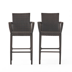 English Elm Littleton Outdoor Woven Rattan Barstools Set of 2 with Weather Resistant Iron Frame 57113.00