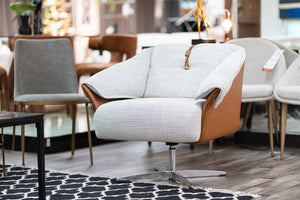 VIG Furniture Ohio Retro Swivel Accent Chair In Light Grey Fabric & Camel Leatherette, 360° Metal Base, No Assembly VGOD-ZW-21094-CML-CH