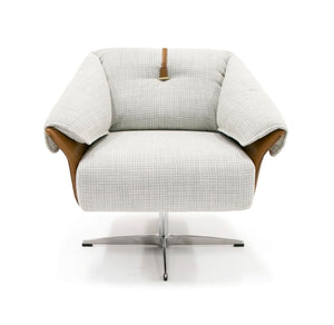 VIG Furniture Ohio Retro Swivel Accent Chair In Light Grey Fabric & Camel Leatherette, 360° Metal Base, No Assembly VGOD-ZW-21094-CML-CH