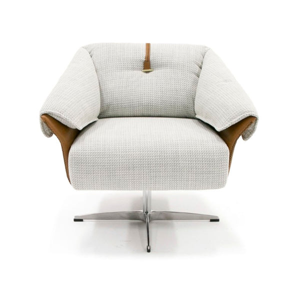 VIG Furniture Ohio Retro Swivel Accent Chair In Light Grey Fabric & Camel Leatherette, 360° Metal Base, No Assembly VGOD-ZW-21094-CML-CH