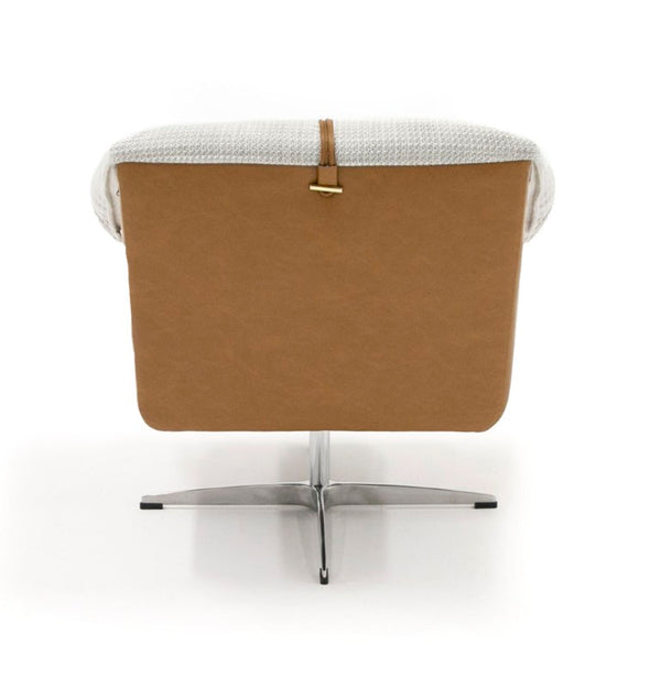 VIG Furniture Ohio Retro Swivel Accent Chair In Light Grey Fabric & Camel Leatherette, 360° Metal Base, No Assembly VGOD-ZW-21094-CML-CH