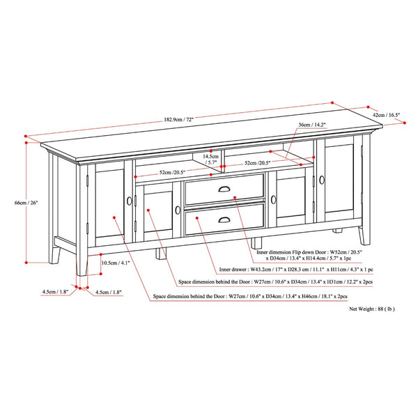 English Elm Redmond 72" Handcrafted Tv Media Stand - Elegant Black Finish With Ample Storage & Cable Management B136P159536-GIGA
