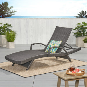 Christopher Knight Home® - Noble House - Salem Outdoor Grey Wicker Armed Chaise Lounge