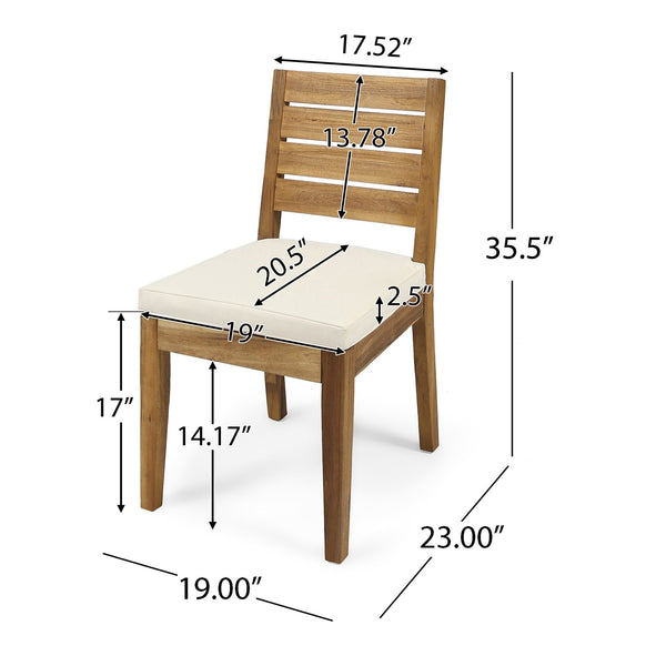 English Elm Outdoor Acacia Slatted Armless Dining Chairs with Cushions Set of 2 Patio Seating 60320.00BGE