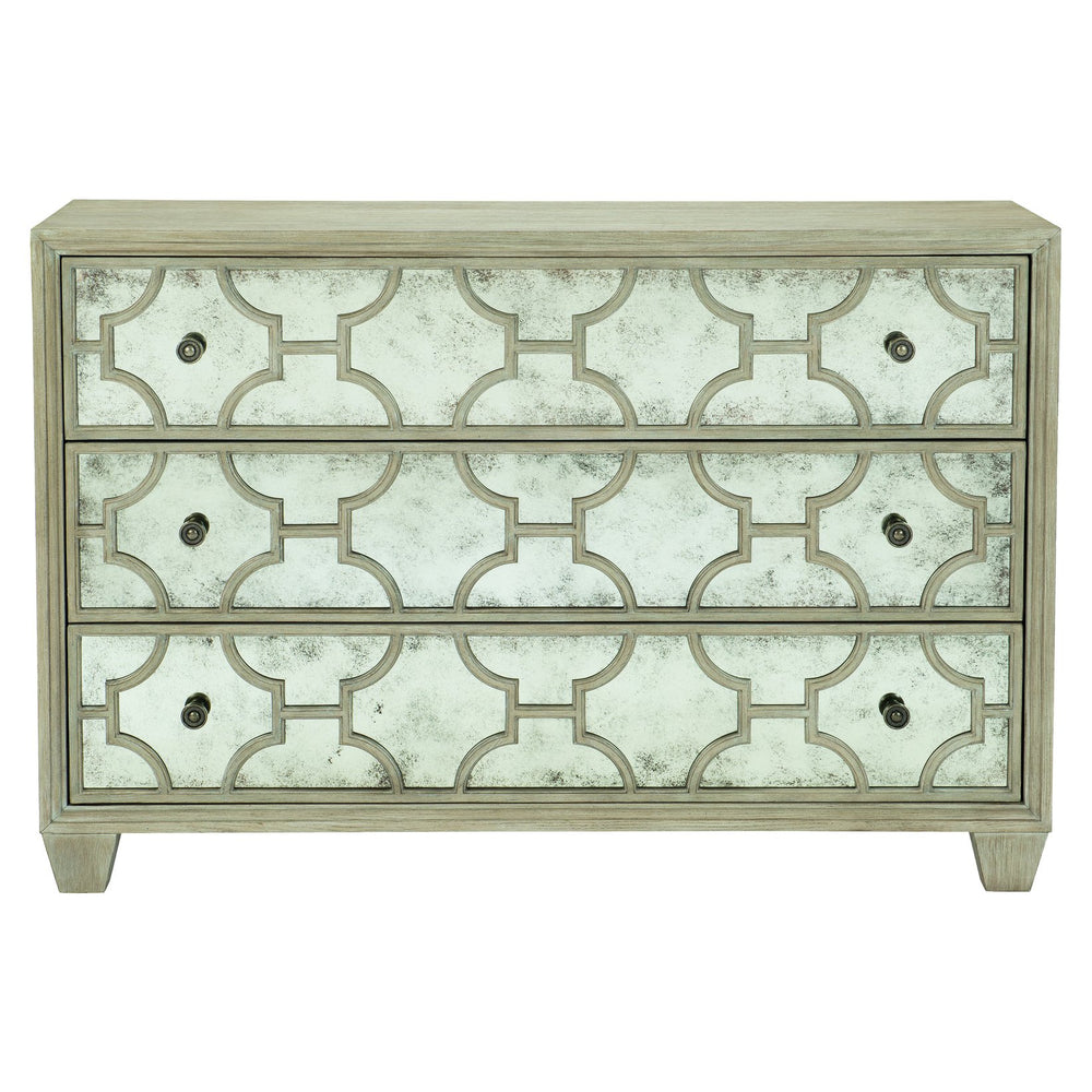 Bernhardt Bernhardt Santa Barbara Three-Drawer Chest With Antiqued Mirrored Fronts, Cerused Oak Sandstone Finish 385116