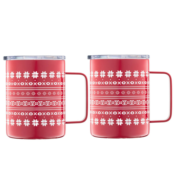 Lenox Cambridge 16 Oz White & Red Fair Isle Insulated Coffee Mugs, Set of 2 NO COLOR METAL EP113BLKPTCB2D