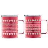 Cambridge 16 Oz Insulated Stainless Steel Coffee Mugs, Fair Isle Design - Set of 2