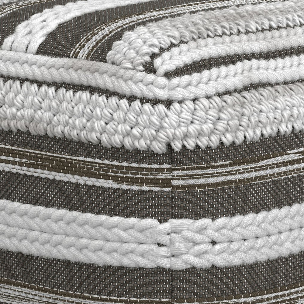 English Elm Sommer Handcrafted Square Pouf Natural Fabric Woven Texture, Supportive Polystyrene Fill, Multiuse Seat Gray B136P159328