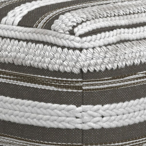 English Elm Sommer Handcrafted Square Pouf Natural Fabric Woven Texture, Supportive Polystyrene Fill, Multiuse Seat Gray B136P159328