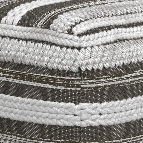 English Elm Sommer Handcrafted Square Pouf Natural Fabric Woven Texture, Supportive Polystyrene Fill, Multiuse Seat Gray B136P159328