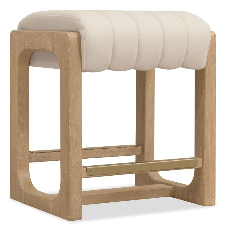 Hooker Furniture Banyon Counter Stool With White Oak Frame, Leather Upholstery, Brushed Brass Footrest — Modern Craftsmanship Beige 6081-75350-82