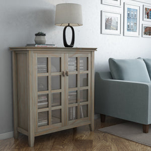 English Elm Artisan Medium Storage Cabinet – Distressed Grey, Handcrafted Design With Glass Doors & Adjustable Shelves B136P158401