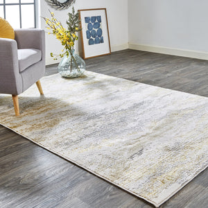 Feizy Rugs Aura Luxe Abstract Gradient Rug - Durable Polyester Blend For A Stunning Modern Home Décor Gold,Gray,Ivory Polyester,Polypropylene Aur3735fgldgryj10