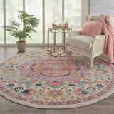 Nourison Passion PSN25 Machine Made Power-loomed Ornamental Border Indoor Only Bohemian Vintage Rug Ivory Pink, Ivory Pink 100% Polypropylene 99446748256