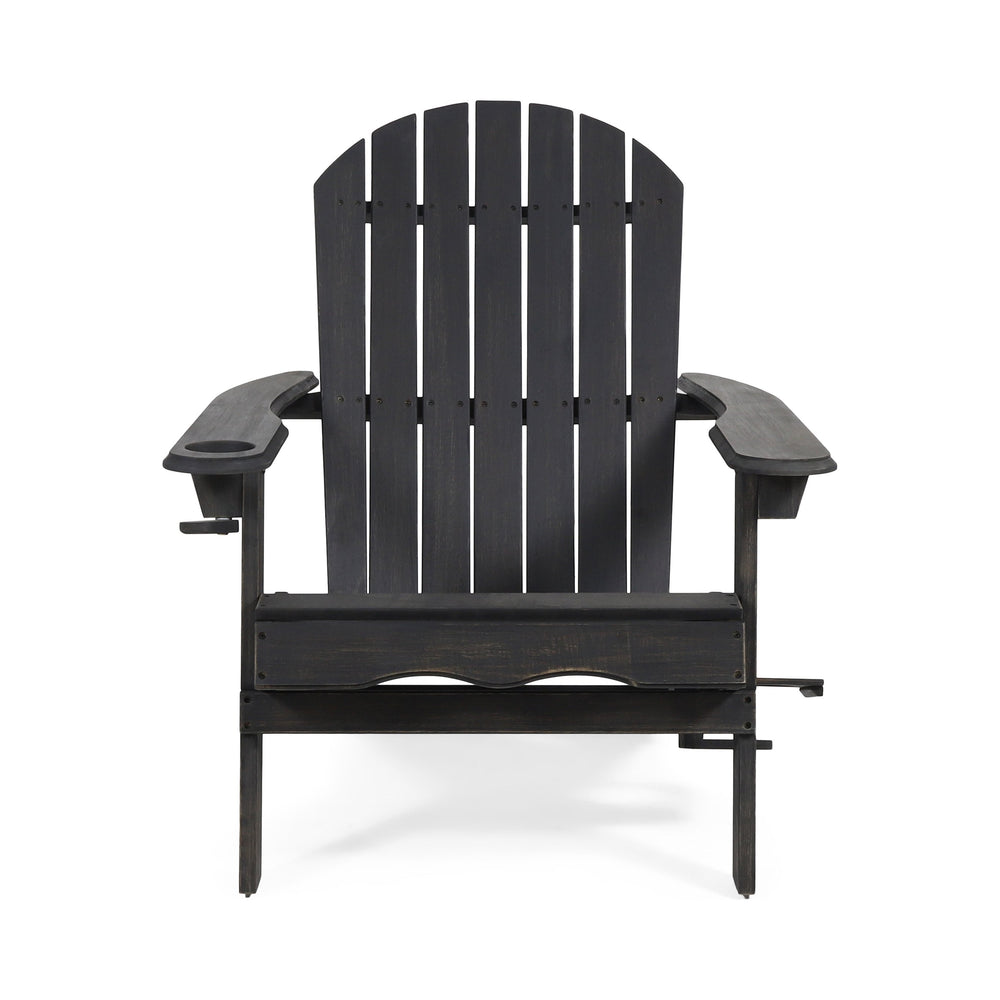English Elm Christopher Knight Home® - BELLWOOD Adirondack Chair with Folding Design, Rustic Outdoor Wood Seat, Built-In Cup Holder Comfort DARK GREY 37.75 L x 26.75 W x 8.5 H 68940.00DGRY