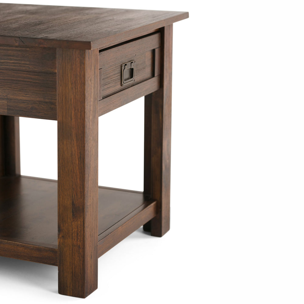 English Elm Monroe End Table - Rustic Distressed Charcoal Brown Acacia Wood With Storage & Vintage Charm B136P158953