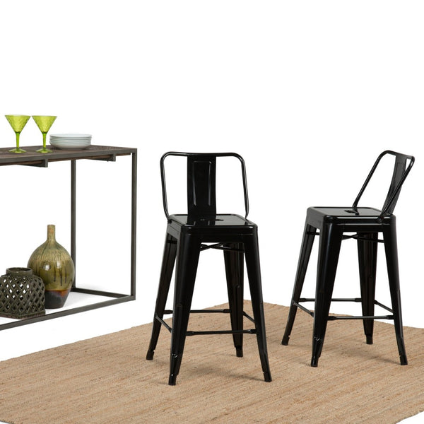 English Elm Rayne 24" Metal Counter Height Stools Set Of 2 - Industrial Black Design For Kitchen Or Bar Use B136P159479-GIGA