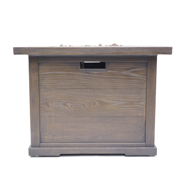 English Elm Outdoor Square Gas Fire Pit 40000 Btu Mgo Wood Grain Finish Propane Tank Enclosed 61907.00-40K
