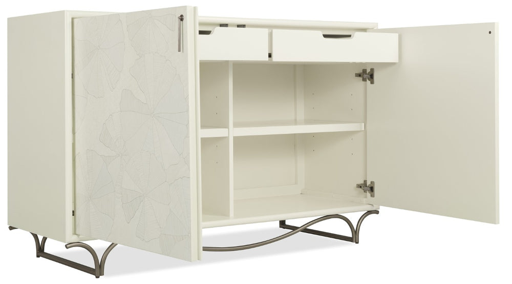 Hooker Furniture Melange White Lotus Hall Chest Artisan-Crafted White Lotus Marquetry, Soft-Close Doors, Gray Leafed Base 628-85723-02