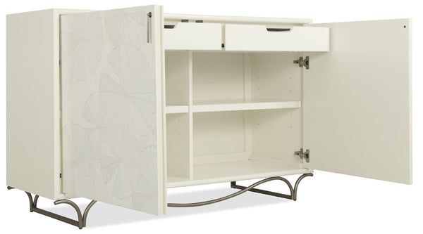 Hooker Furniture Melange White Lotus Hall Chest Artisan-Crafted White Lotus Marquetry, Soft-Close Doors, Gray Leafed Base 628-85723-02