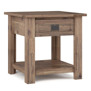 English Elm Monroe End Table - Rustic Acacia Hardwood With Aged Brown Finish, Drawer & Open Shelf Storage B136P158955
