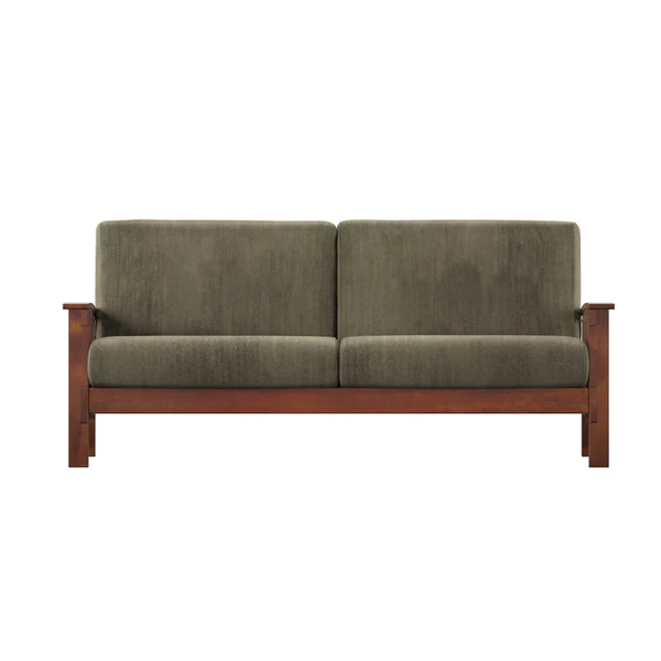 Parcell Mission-Style Wood Sofa with Plush Cushions and Elegant Steam-Bent Arms for Cozy Living Room