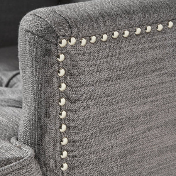 English Elm Christopher Knight Home® - HARRISON Tufted Club Chair with Diamond-Stitched Back, Nailhead Trim and Turned Birch Legs for Comfort and Style Charcoal 53444.00F