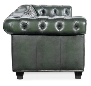 Hooker Furniture Charleston Tufted Sofa In Top-Grain Leather With Pewter Nailhead Trim, Chesterfield Elegance & Comfort SS198-03-029