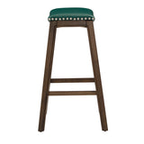 Homelegance By Top-Line Hugues Faux Leather Saddle Seat Backless Stool Green Veneer
